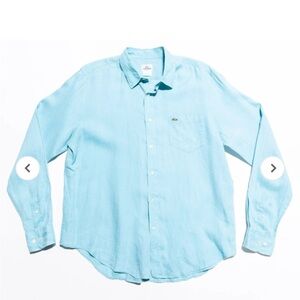 Lacoste Linen Shirt Men's 44 Regular Fit Aqua Blue Long Sleeve Alligator Preppy
